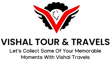 Vishal Tour & Travels logo with a red "V" design and tagline "Let's Collect Some of Your Memorable Moments With Vishal Travels."