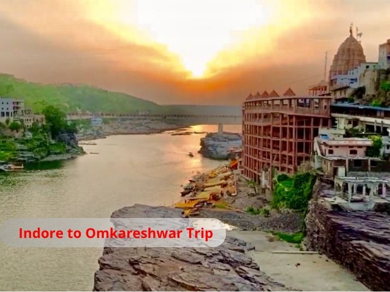 Sunset view of Omkareshwar Temple and Narmada River during Indore to Omkareshwar one day tour